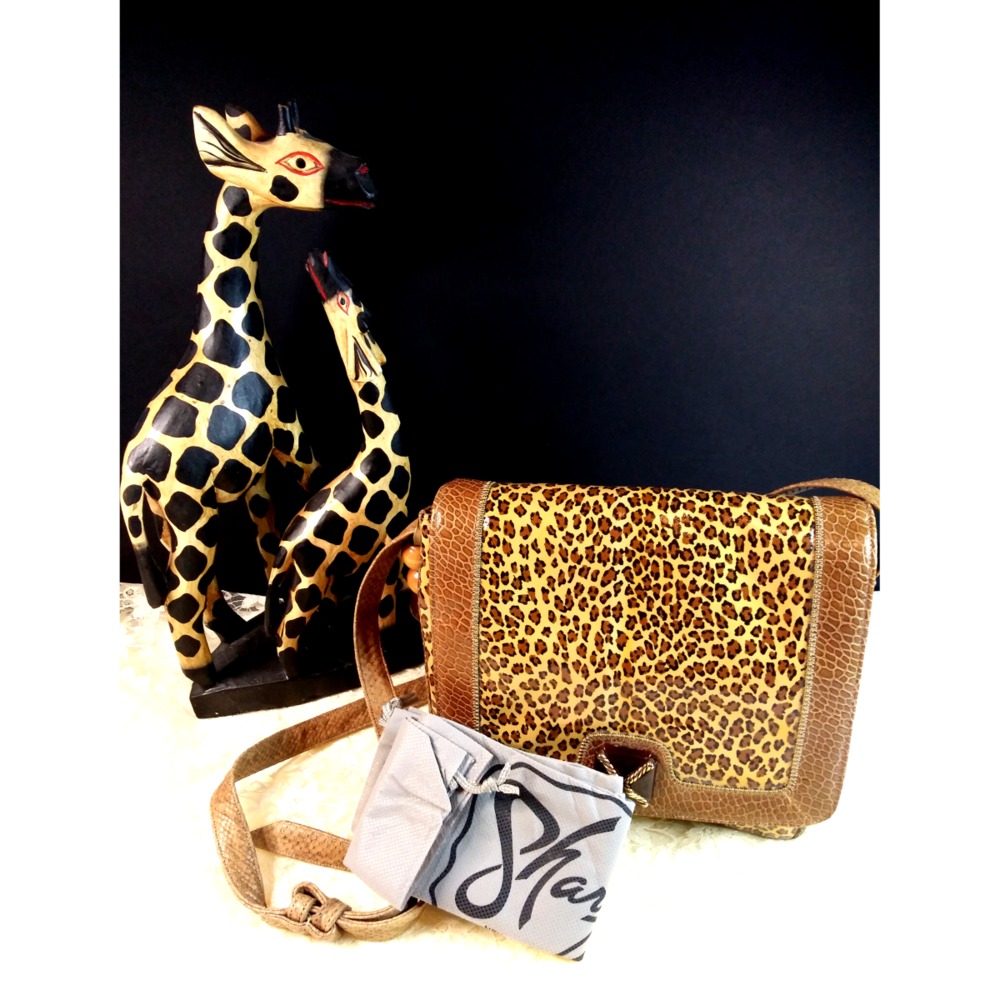 Sharif Patent Leather Leopard Shoulder Bag Vintage